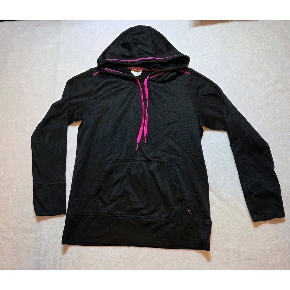 296. Danskin Now Girls M 8-10 Black Pink Hooded Athletic Pullover Hoodie